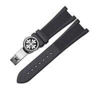 SXSWCH Para PP Patek Philippe Silicone Watch Belt 5711 5712G Nautilus Ratch Strap Interfaz especial 25 mm*13 mm Banda de vigilancia (color: negro-silver-b, tamaño: 25-13 mm)