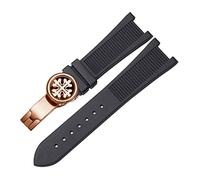SXSWCH Para PP Patek Philippe Silicone Watch Belt 5711 5712G Nautilus Ratch Strap Interfaz especial 25 mm*13 mm Banda de vigilancia (color: negro-silver-b, tamaño: 25-13 mm)