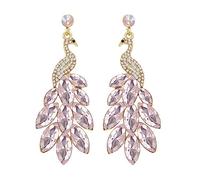 SXSWCH Peacock vintage Pendientes colgantes para mujeres 14k Gold Green Crystal Feather Declaración Drop Changling Stud Earring Boho Exagerados Regalos de joyas de vacaciones de cumpleaños