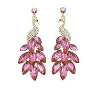 SXSWCH Peacock vintage Pendientes colgantes para mujeres 14k Gold Green Crystal Feather Declaración Drop Changling Stud Earring Boho Exagerados Regalos de joyas de vacaciones de cumpleaños