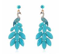 SXSWCH Peacock vintage Pendientes colgantes para mujeres 14k Gold Green Crystal Feather Declaración Drop Changling Stud Earring Boho Exagerados Regalos de joyas de vacaciones de cumpleaños