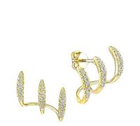 SXSWCH Pendientes de estilo múltiple: aro triple, ilusión, garra, brazalete, perforación doble, cruz, colgación, gran aro de oro, diseños de filigrana | Zirconia cúbica chapada en oro de 14k para