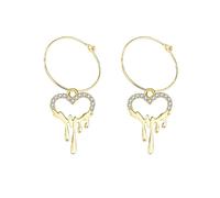 SXSWCH Pendientes de plata para mujeres 925 Pendientes colgantes de corazón de plata esterlina, aretes de circonía espumoso, aretes de aro de oro grande, regalo de joyería para el Día de San Valentín