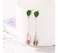 SXSWCH Pendientes para Mujeres, Pendientes de Tendencia de Estilo Chino s arendillas de Cristal de Fresa Natural de Jasper Sencillo Personalidad Retro Que Coincide con Todos los Accesorios de aretes