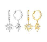 SXSWCH Pendientes solares de circonía cúbica geométrica hipoalergénica de 18K Cubronia cúbica, boda retro bohemia y joyería diaria (blanco/amarillo/dos tonos)