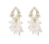 SXSWCH Penga de lágrima de flores acrílicos Pendientes colgantes para mujeres Niñas Tonas de oro Cúconia Cúcica Pearl Artificial White Magnolia Flores de flores Declaración Drop Colina colgante