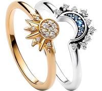 SXSWCH Productos para niñas 2pcs/Set Sol y Luna Anillo Estrella Anillo de corazón Anillo de circón Anillo Corona Princesa anillo-n56 Regalos