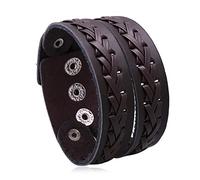 SXSWCH Pulseras de moda Braceletas Negro marrón negro Punk simple Vintage ancho ancho de cuero hecho a mano Bangle Men Bracelets Accesorios de joyería de moda Braceletas Damas Joyas (Tamaño: B)