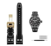 SXSWCH Reemplazo de banda de cuero de piel de ternera de 21 mm para la banda de reloj IWC Pilot Portofino Mark18 Pulseras de correa de hebilla plegable (color: negro Negro, Tamaño: 21 mm)