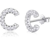 SXSWCH S925 Pendientes hipoalergénicos de espalda plana para mujeres | Pendientes de letras de oro/oro blanco de 14k con circonio | Joyas de trago delicadas para todos los días, bodas y regalos (AZ)
