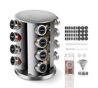 SXTIHD Estante giratorio de acero inoxidable para especias con 16 tarros redondos de 100 ml, etiqueta