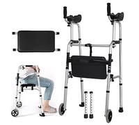 SXTYFBB Andador Vertical para Personas Mayores con Asiento y Reposabrazos, Andador Compacto y Ligero/Marco de Caminar Plegable, Carga 150 kg, para Discapacitados y Adultos