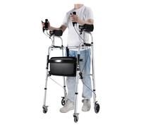 SXTYFBB Marco de marcha vertical con freno de mano y reposabrazos, andador plegable para personas mayores con discapacidad de gran tamaño, ayudas para caminar con ruedas - Aluminio ligero (