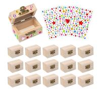 Sxutop 16 Piezas Mini Cofre del Tesoros de Madera Inacabada Cajas Madera Pequeñas con Pegatinas Mini Cofre madera Cajas Almacenaje con Tapa para Pintar y Manualidades, Fiestas, 6 * 3.5 * 3.5 cm