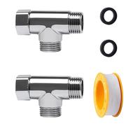 Sxutop 2 Piezas Válvula Desviadora 3 Vias 1/2" Conector en T 3-Way Válvula Conectora válvula Desviadora en T para Inodoro Baño Ducha, con Junta y Cinta de Sellado