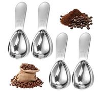 Sxutop 4 Piezas Cucharas de Café con Asas Cortas Cuchara Medidora Mango Ergonómico Cuchara Dosificadora de Acero Inoxidable Cuchara para Café de 15 ml para Café Té Duelto Azúcar o Harina(Plata)