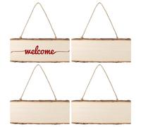 Sxutop 4 Piezas Letrero de Madera Sin Terminar Placa Decorativa en Blanco Cartel para Pintar Sin Acabado Tablero Colgante de Madera con Cuerda para Manualidades DIY Pirograbado Pintura Escritura