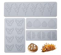Sxutop 4 Piezas Molde Silicona Encaje Alfombrilla Encaje Fondant Molde Silicona Forma de Hoja Mariposa Cebolla y Taco 3D Moldes para Fondant Decoración de Tartas Chocolate Azúcar