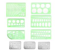 Sxutop 9 Piezas Plantillas Reglas Geometricas Escudo de Borrado de Acero Inoxidable plantillas de Dibujo Geométrico Verde Plantillas de Medición de Plástico Plantilla Circulares para Escuela Oficina