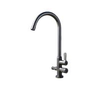 SXWYLZ Grifo Agua Fria Fregadero Grifo Exterior Antihielo Rotación de 360° con Bifurcador 1/2, Grifo Doble Salida Doble Manija,Gris