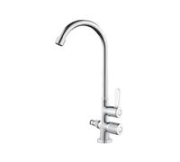 SXWYLZ Grifo Agua Fria Fregadero Grifo Exterior Antihielo Rotación de 360° con Bifurcador 1/2, Grifo Doble Salida Doble Manija,Cromo