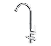 SXWYLZ Grifo Agua Fria Lavabo Grifo Jardin Doble Salida con Desviador de 1/2 Grifos Exterior Antihielo Giratorio de 360° Doble Manija, Cromo