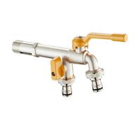 SXWYLZ Grifo Agua Fría Pared Grifo Doble Salida 1/2" Antihielo Grifos Exterior para Jardín, Cromo + Manija Amarilla