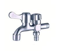 SXWYLZ Grifo Agua Fria Pared, Grifo Doble Salida de Agua Fría, Grifos de Lavadora para Fregadero de Fregona de Baño, Aleación de Zinc, Cromo