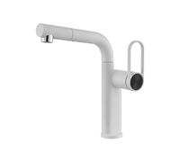 SXWYLZ Grifo Baño con Ducha Extraible Grifo de Lavabo Giratorio de 360° Grifos Monomando de 2 Modos, Agua Caliente y Fría,Blanco