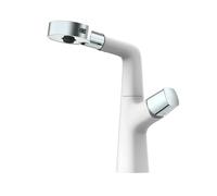 SXWYLZ Grifo Baño Extraible, Grifo de Lavabo Giratorio de Elevación Hacia Arriba y Hacia Abajo, Grifos Mezclador de 3 Modos, Manija Única, Agua Fría y Caliente,Blanco + Cromo