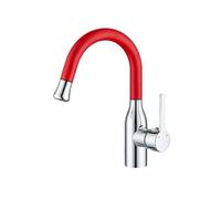 SXWYLZ Grifo de Baño con Ducha Extraible 2 Modos Grifo Fregadero Extensible Giratorio 360° Monomando Grifos de Agua Caliente y Fría,Rojo + Cromo