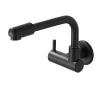 SXWYLZ Grifo de Cocina Agua Fría Y Fregadero de Pared Grifo Pared Cocina Caño Alto Flexible Grifo Fregadero Pared Monomando Grifo de Agua de Latón,Negro,20Cm