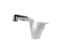 SXWYLZ Grifo de Lavabo con Caño Extraible, Grifos para Lavabos de Baño de 2 Modos, Grifo Mezclador de Agua Fría y Caliente, Manija Única,Blanco + Cromo