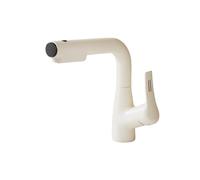 SXWYLZ Grifo de Lavabo Giratorio de Elevación Hacia Arriba y Hacia Abajo, Grifo Baño con Ducha Extraible, Grifos Fregadero de 3 Modos, Manija Única, Agua Fría y Caliente,Blanco Lechoso