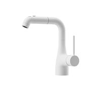 SXWYLZ Grifo de Lavabo Giratorio de Elevación Hacia Arriba y Hacia Abajo, Grifo Baño Extraible con 3 Modos, Grifos Fregadero, Manija Única, Agua Fría y Caliente,Blanco