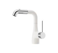 SXWYLZ Grifo de Lavabo Giratorio de Elevación Hacia Arriba y Hacia Abajo, Grifo Baño Extraible con 3 Modos, Grifos Fregadero, Manija Única, Agua Fría y Caliente,Cromo+Blanco