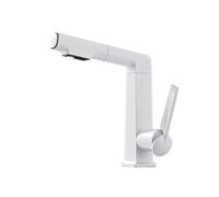 SXWYLZ Grifo de Lavabo Giratorio de Elevación Hacia Arriba y Hacia Abajo, Grifo Baño Extraible, Grifos para Lavabos de 2 Modos, Grifos de Una Sola Manija, Agua Fría y Caliente,Blanco