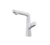 SXWYLZ Grifo de Lavabo Giratorio de Elevación Hacia Arriba y Hacia Abajo, Grifo Fregadero Extraible, Grifos para Lavabo de 3 Modos, Manija Única, Agua Fría y Caliente,Blanco