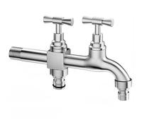 SXWYLZ Grifo Doble de Pared Exterior Jardin Grifo Pared Exterior Agua Fria Grifo Jardin 1/2 Antihielo Grifo Jardin Doble Salida Largo Grifo Terraza Exterior Pared,170Mm