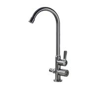 SXWYLZ Grifo Doble Salida Antihielo Grifo Exterior Jardin con Desviador de 1/2 Giratorio 360°, Grifos de Agua Fría Doble Manija,Gris