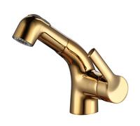 SXWYLZ Grifo Ducha Monomando Extensible, Grifo Fregadero, Grifos Mezclador de 2 Modos, Agua Fría y Caliente,Oro Titanio