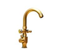 SXWYLZ Grifo Exterior Jardin Grifo de Agua Fría Antihielo Giratorio de 360° Grifos Doble Salida con Bifurcador de 1/2 Manijas Dobles,Color Antiguo