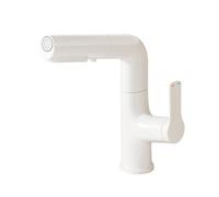 SXWYLZ Grifo Extraíble de Latón, Grifo de Lavabo Giratorio de Elevación Hacia Arriba y Hacia Abajo, Griferia Baño con 3 Modos, Manija Única, Agua Fría y Caliente,Blanco