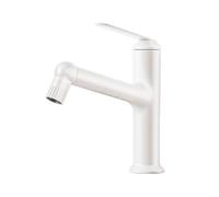 SXWYLZ Grifo Fregadero Extraible, Grifo de Baño con 2 Modos, Grifos de Lavabos Manija Única, Agua Fría y Caliente, Acero Inoxidable,Blanco
