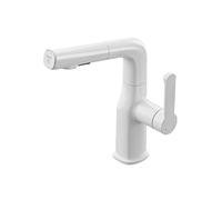 SXWYLZ Grifo Fregadero Extraible, Grifo de Lavabo Giratorio de Elevación Hacia Arriba y Hacia Abajo, Grifos de Baño de 2 Modos, Monomando, Agua Fría y Caliente, Aleación de Zinc,Blanco