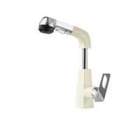 SXWYLZ Grifo Giratorio para Lavabo de Baño Extraíble, Grifo de Lavabo Elevable, Grifos Mezclador de 5 Modos, Manija Única, Agua Fría y Caliente,Cromo + Blanco Lechoso