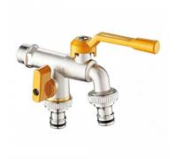SXWYLZ Grifo Jardin 1/2 Cromo Grifos Exteriores Antihielo Grifo de Agua Fría de Pared Grifos de Doble Salida con Doble Manijas, 11 CM