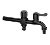 SXWYLZ Grifo Jardin Doble Salida Largo Grifo de Jardín de Doble Salida 1/2 Grifo Lavadora Doble de Acero Inoxidable para Fregadero Exterior Jardin 200Mm,Negro