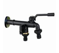 SXWYLZ Grifo Jardin Doble Salida Negro Grifo Doble de Pared Exterior Jardin Grifo Agua Fria Exterior Grifo Jardin Doble Salida Caño Largo Grifo Doble Jardin