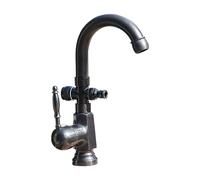 SXWYLZ Grifo Jardín Exterior Antihielo Grifo Doble Salida Giratorio 360° Conector de Bayoneta de 1/2" Agua Caliente y Fría, Negro